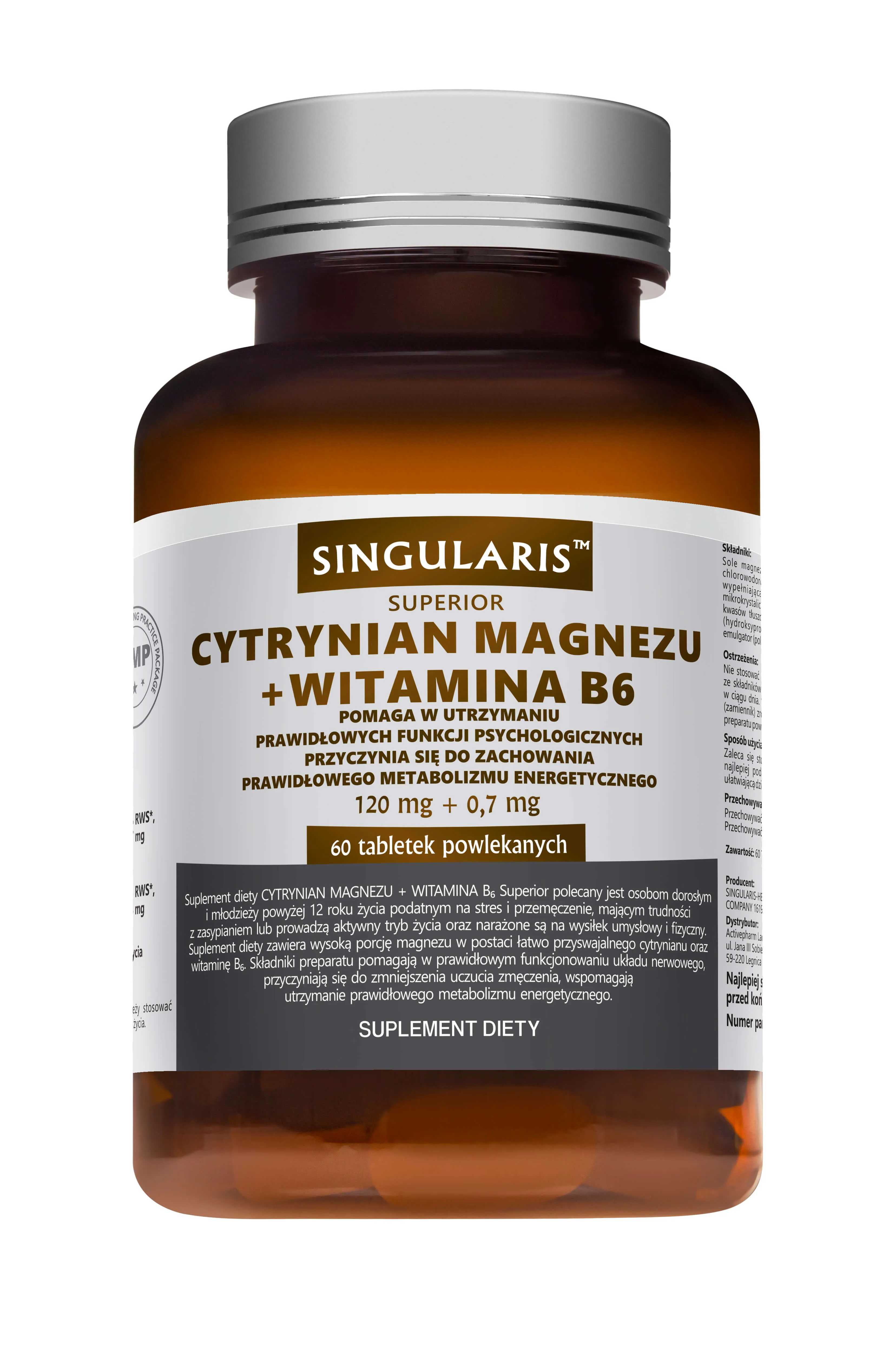 Singularis Superior Cytrynian Magnezu + Witamina B6, suplement diety, 60 tabletek