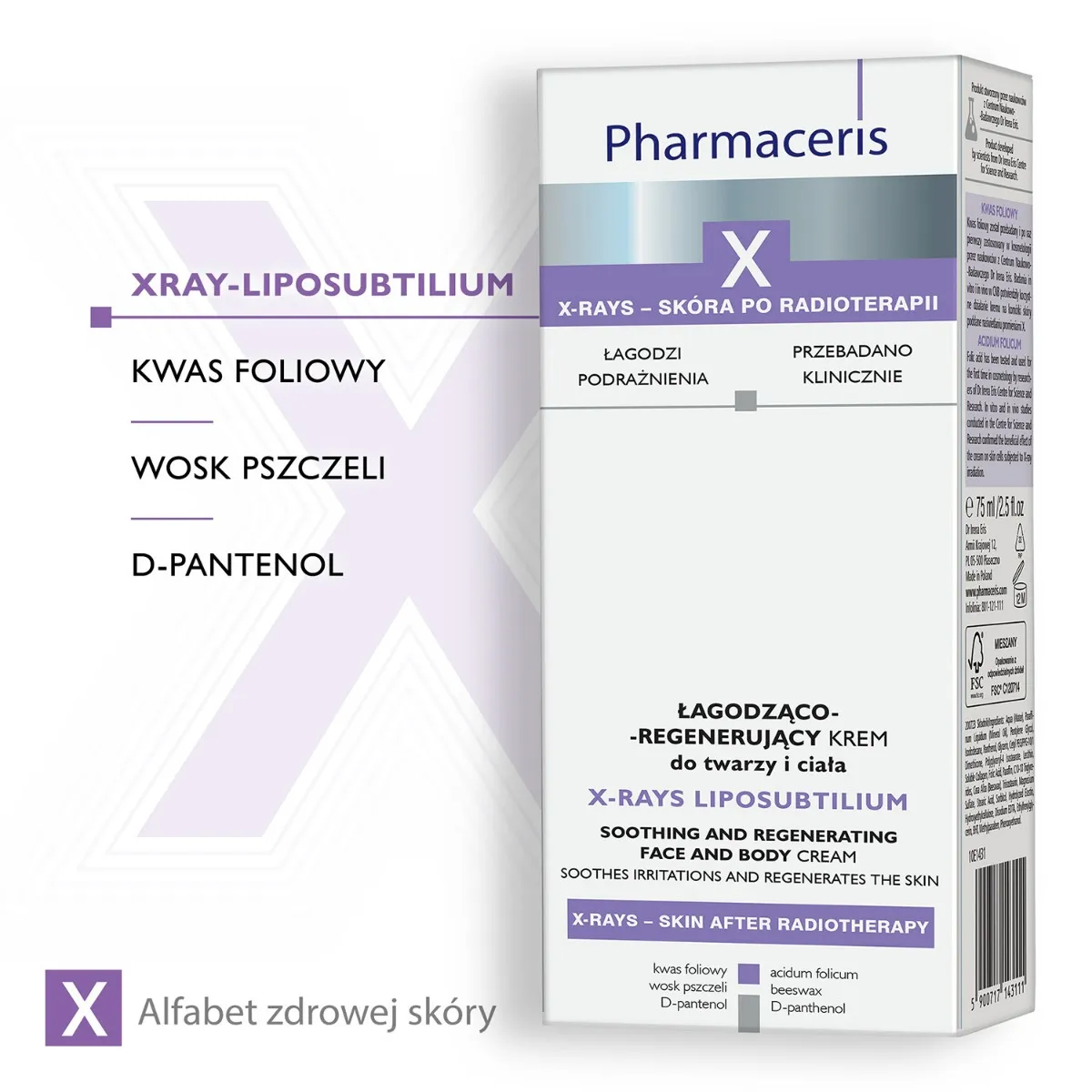 Pharmaceris X X-Rays Liposubtilium Łagodząco-Regenerujący Krem do twarzy i ciała, 75 ml 