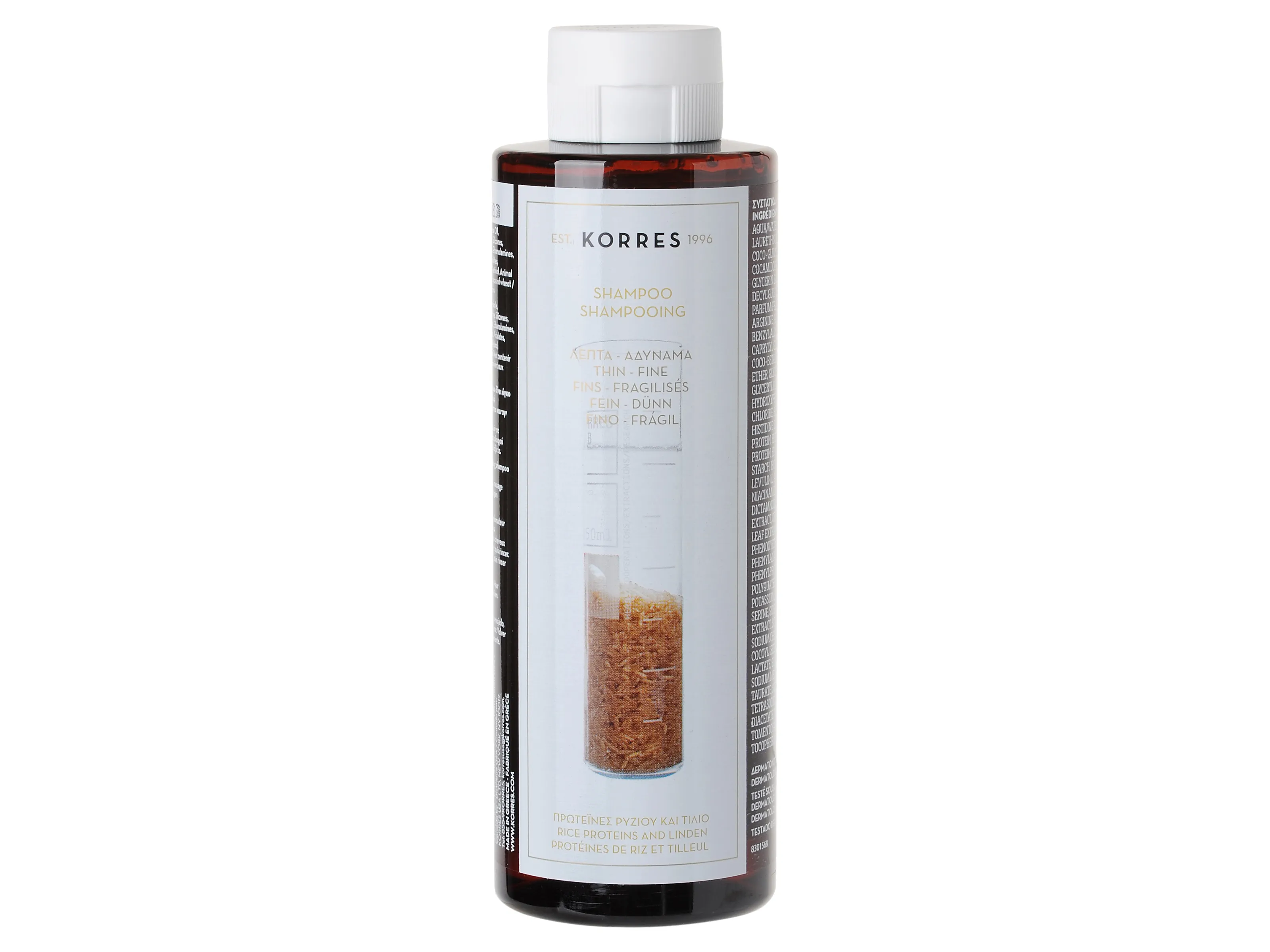 Korres szampon z proteinami ryżu i wyciągiem z lipy do włosów cienkich, 250 ml