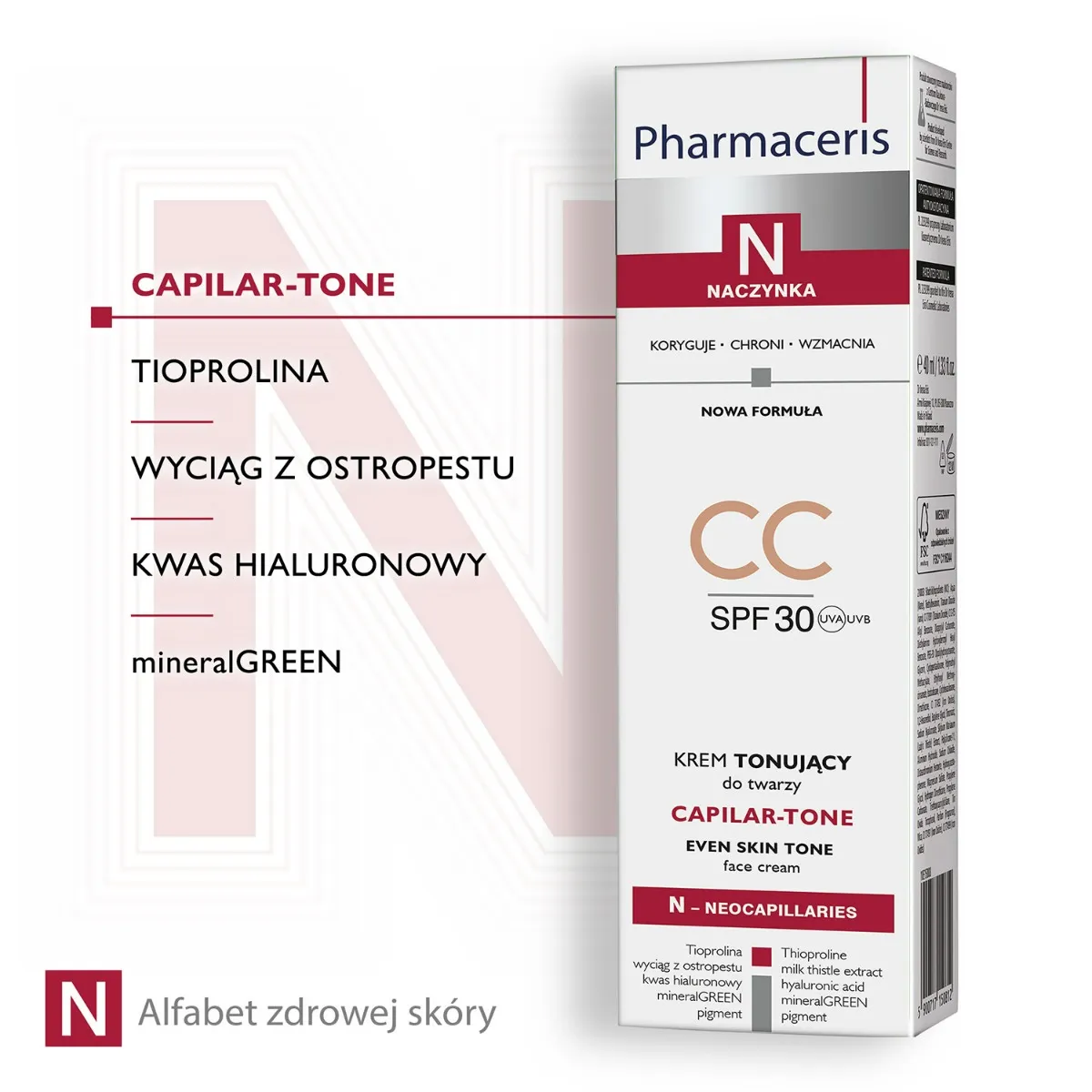 Pharmaceris N Capilar-Tone, krem tonujący CC do skóry naczynkowej i nadreaktywnej, SPF30, 40ml 
