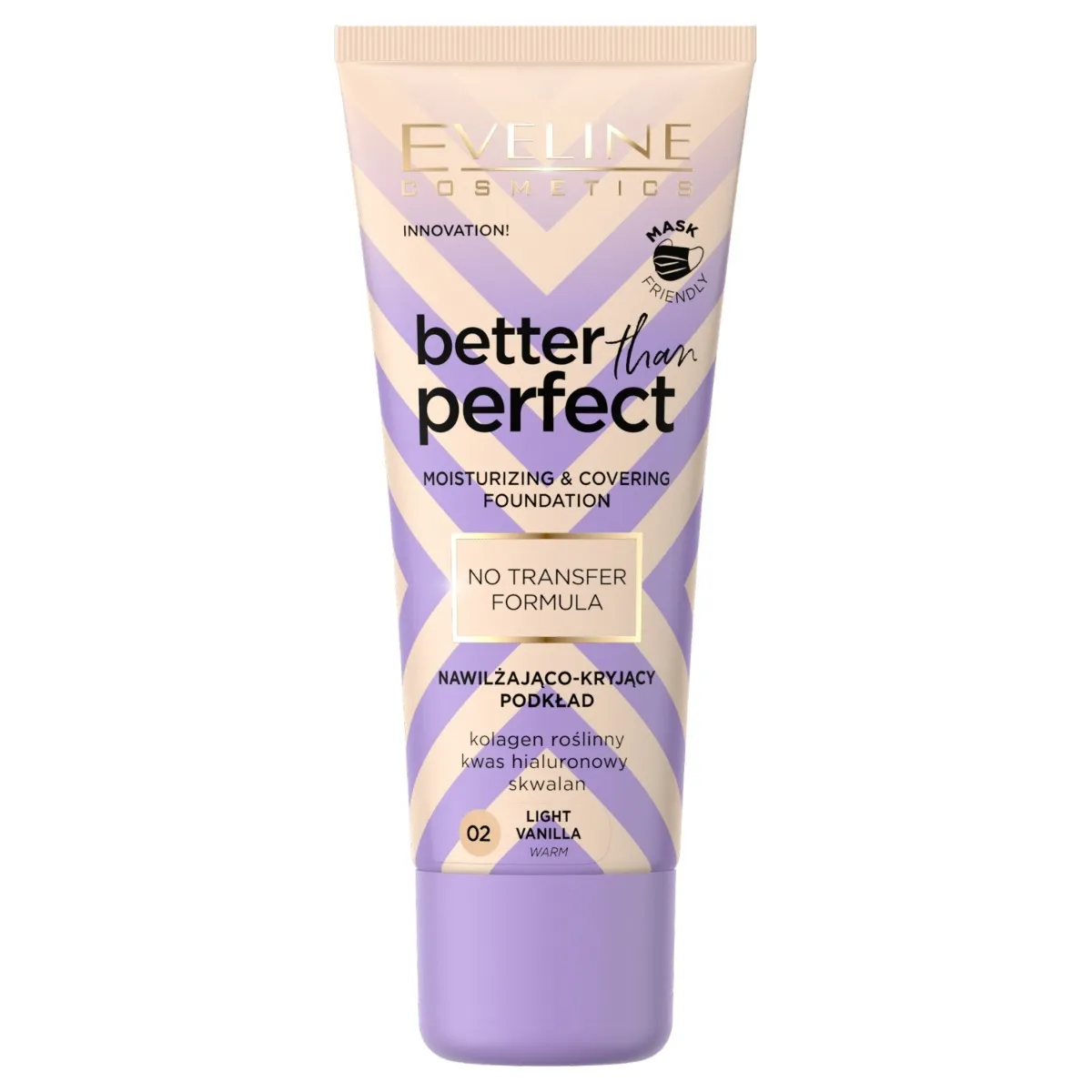 Eveline Cosmetics Better Than Perfect Nawilżająco-kryjący podkład z formułą No Transfer nr 02 Light vanilia, 30 ml