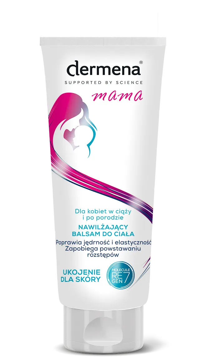 Dermena Mama nawilżający balsam do ciała dla kobiet w ciąży i w okresie laktacji, 200 ml. Data ważności 30.04.2024