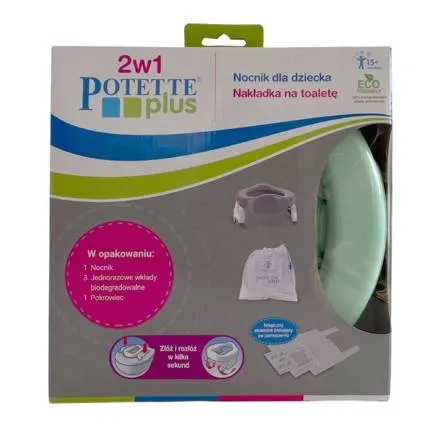 Potette Plus 2w1 Potette Plus Nocnik turystyczny dla dziecka i nakładka na toaletę miętowo-biały, 1 szt. 