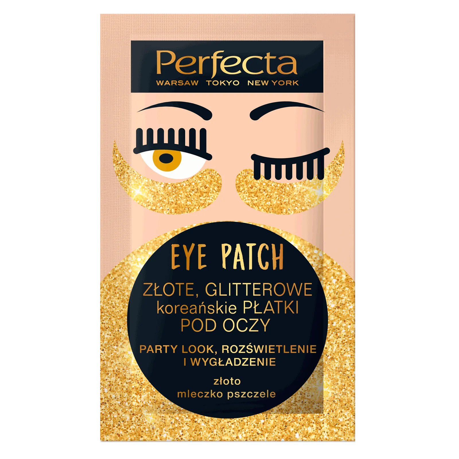 Perfecta Eye Patch złote, glitterowe koreańskie płatki pod oczy, 1 szt.