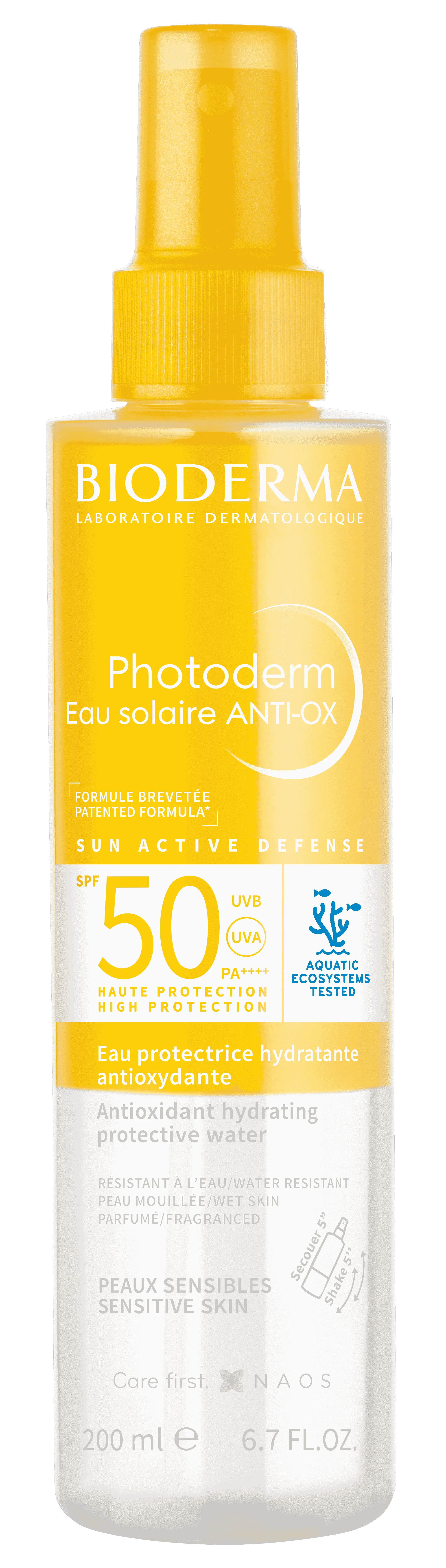 Bioderma Eau Solaire ANTI-OX woda do twarzy i ciała spray SPF50+, 200 ml