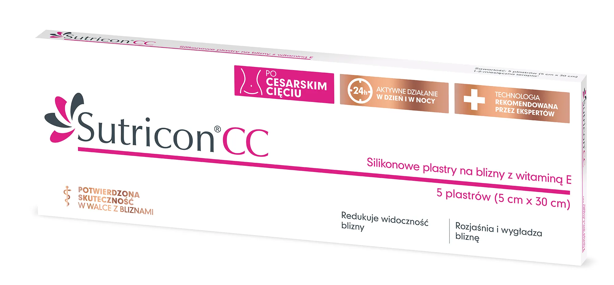 Sutricon CC, plastry silikonowe na blizny z witaminą E, 5sztuk
