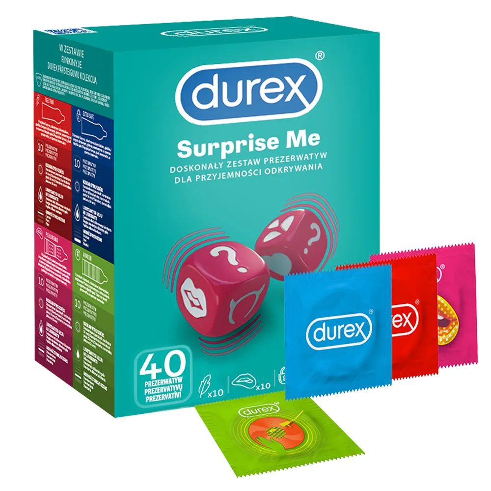 Durex Surprise Me, zestaw prezerwatyw, 40 sztuk 