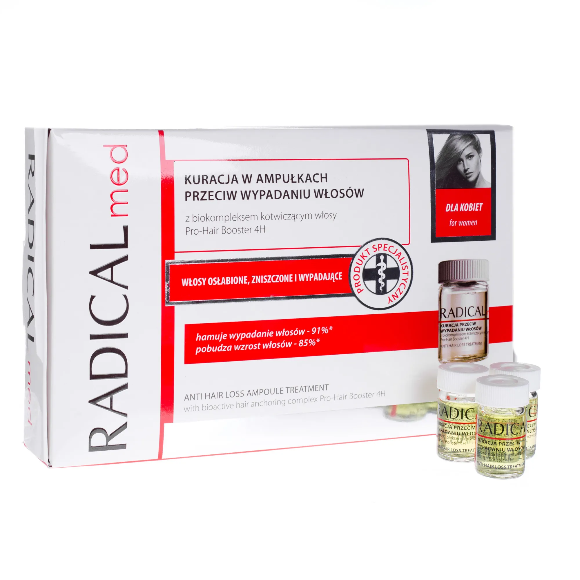 Radical Med Kuracja w ampułkach przeciw wypadaniu włosów – ampułki dla kobiet, 15 ampułek po 5 ml