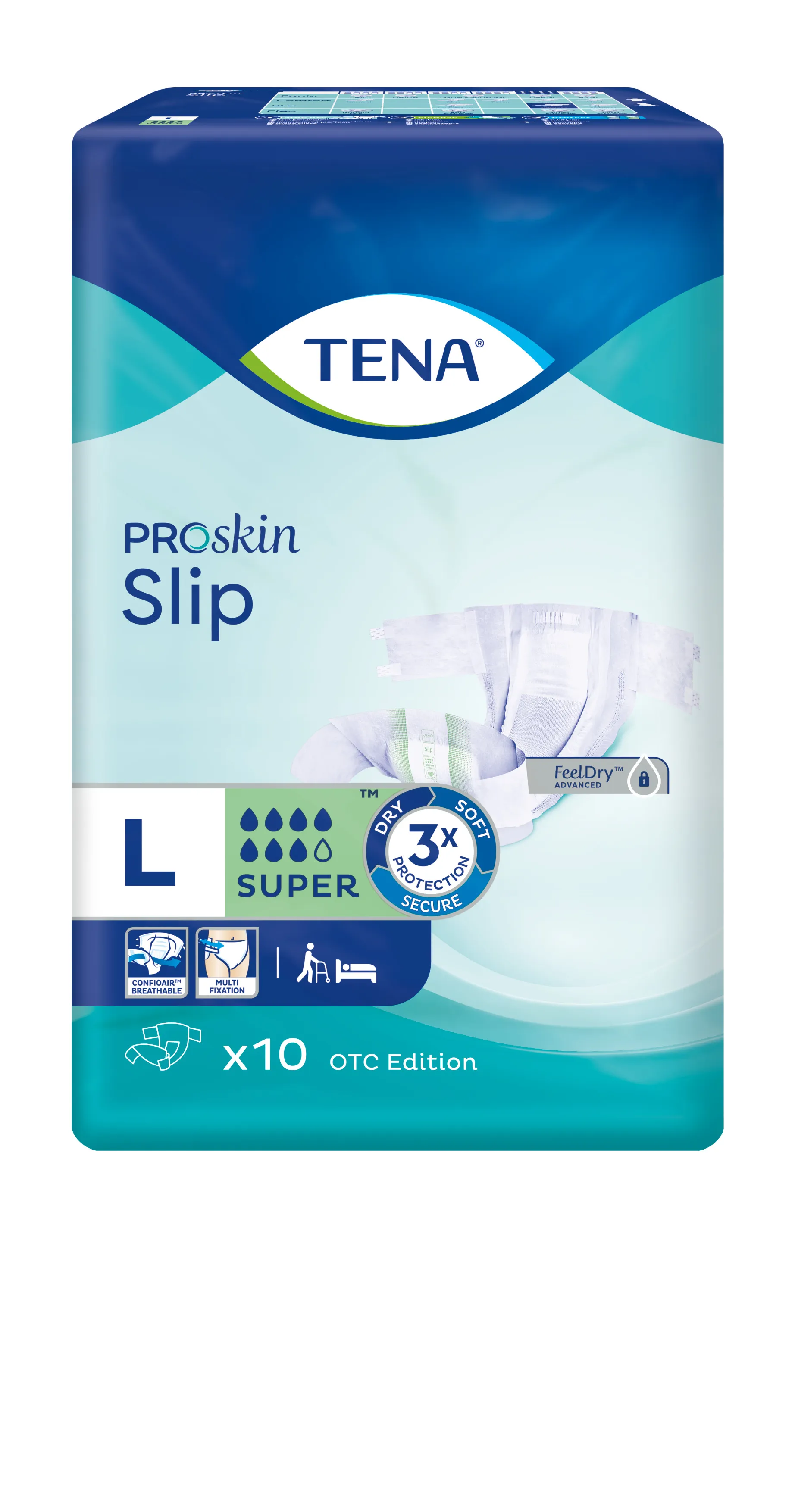 Tena Slip Proskin Super, pieluchomajtki zapinane na rzepy, rozmiar L, 92-144cm, 10 sztuk