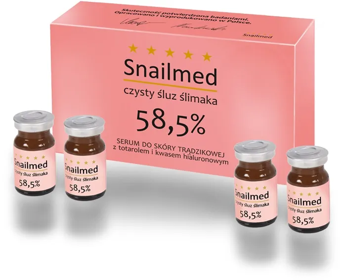 Snailmed, serum ze śluzem ślimaka do skóry trądzikowej z Totarolem i Kwasem Hialuronowym 58,5%, 4 ampułki po 8 ml