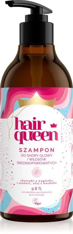 Hair Queen szampon do skóry głowy i włosów średnioporowatych, 400 ml