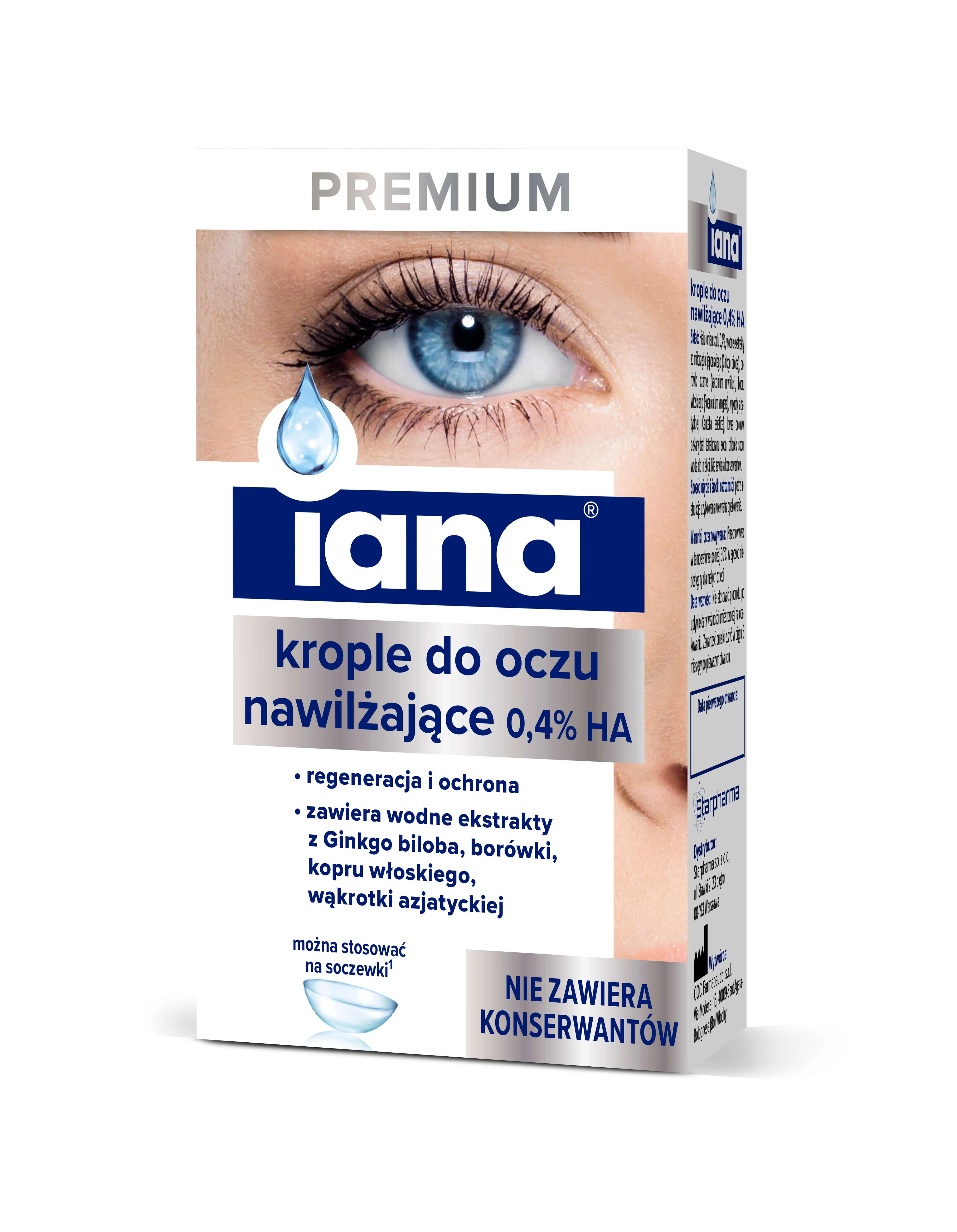 IANA Premium, krople do oczu nawilżające 0,4% HA, 10 ml