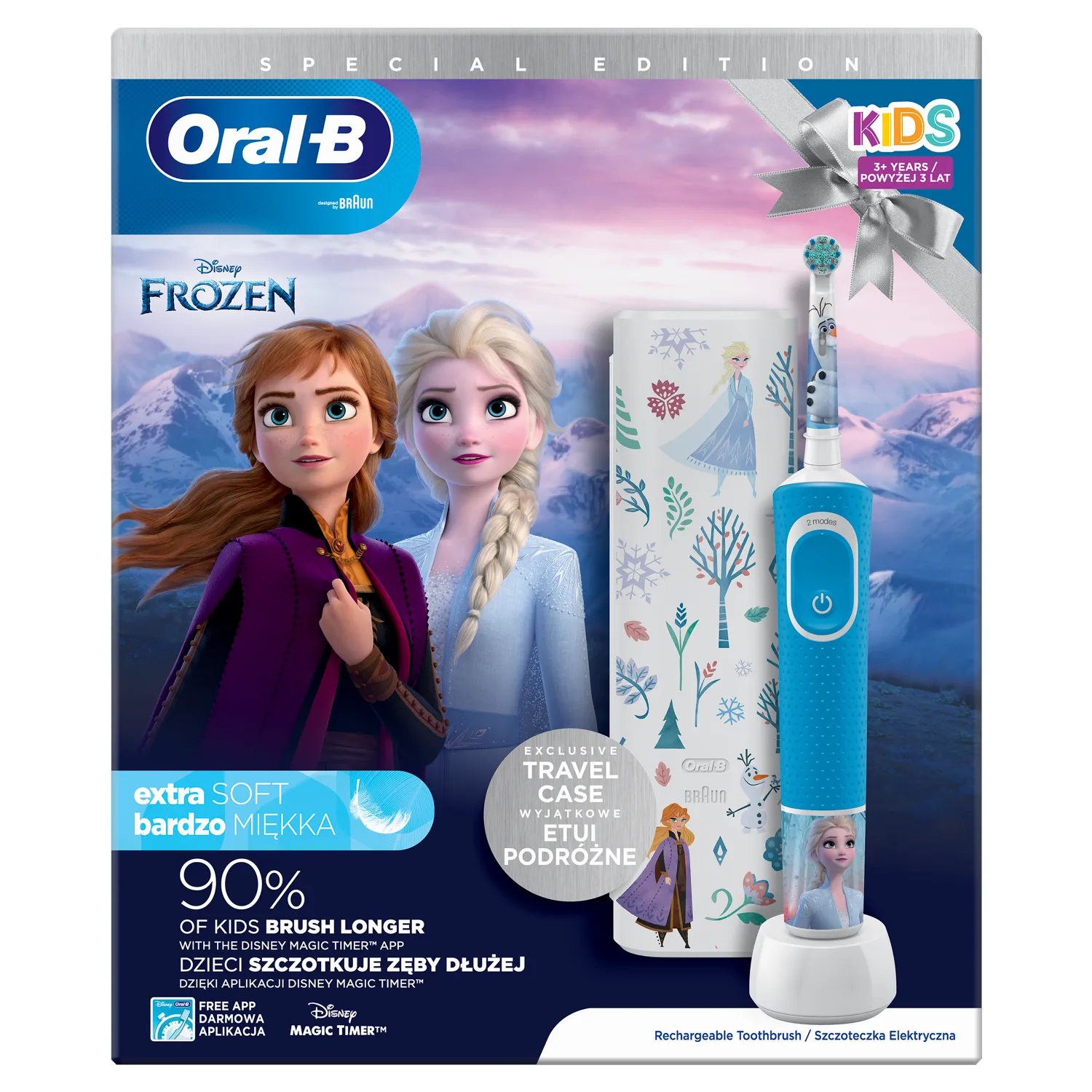 Oral-B Kids D100 szczoteczka elektryczna dla dzieci Frozen + etui podróżne, 1 szt.