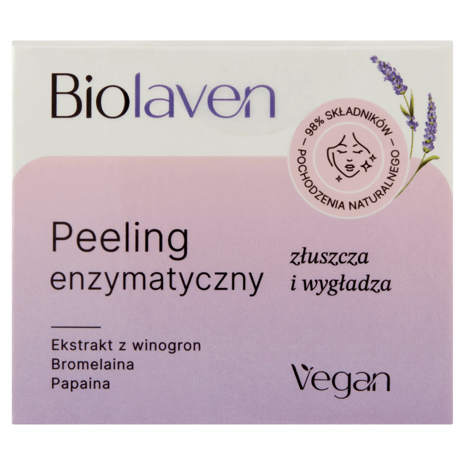Biolaven organic Peeling enzymatyczny do twarzy Olej z pestek winogron & Olejek lawendowy, 45 ml 