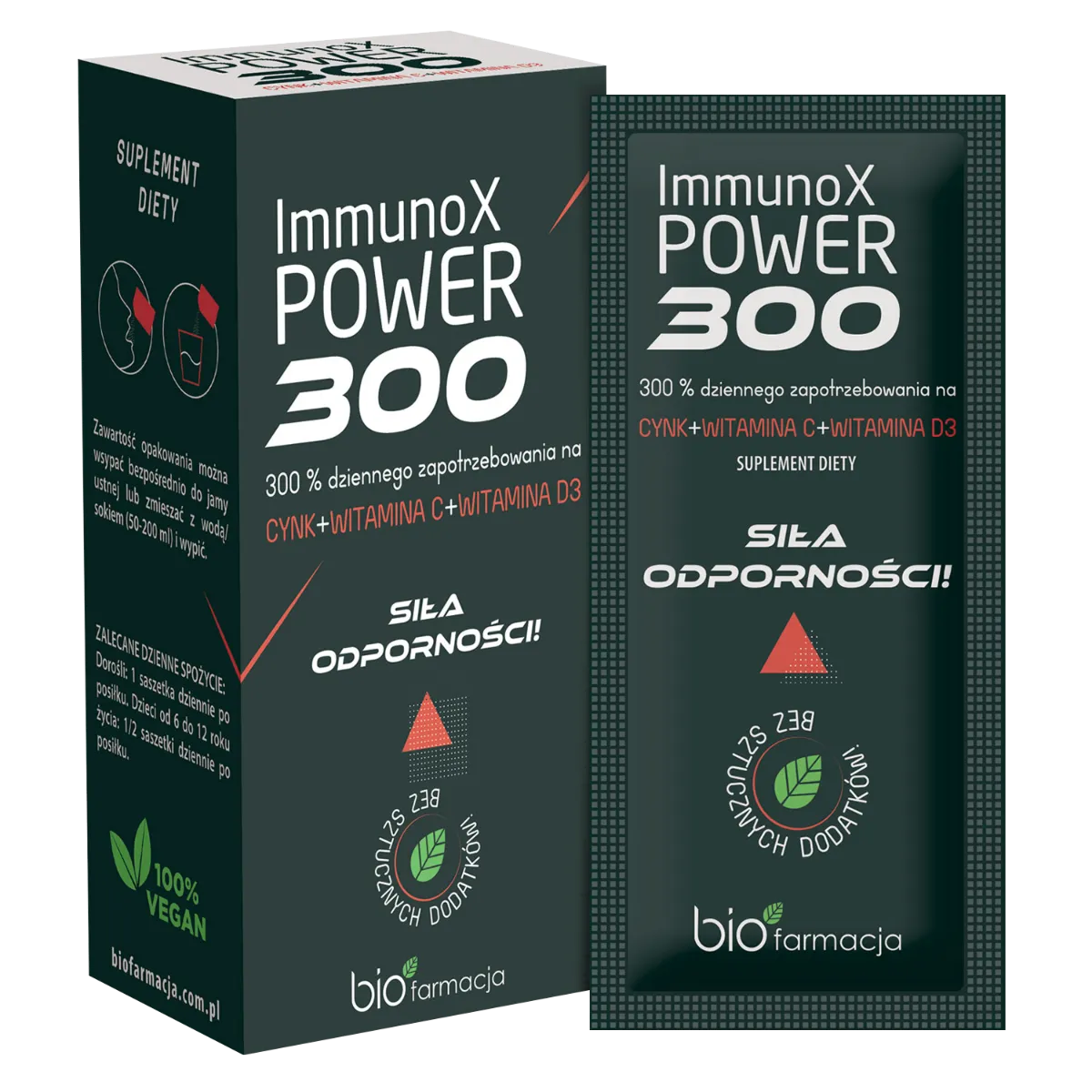Biofarmacja ImmunoX POWER 300 naturalny cynk, witamina D i C na odporność, 14 szt.
