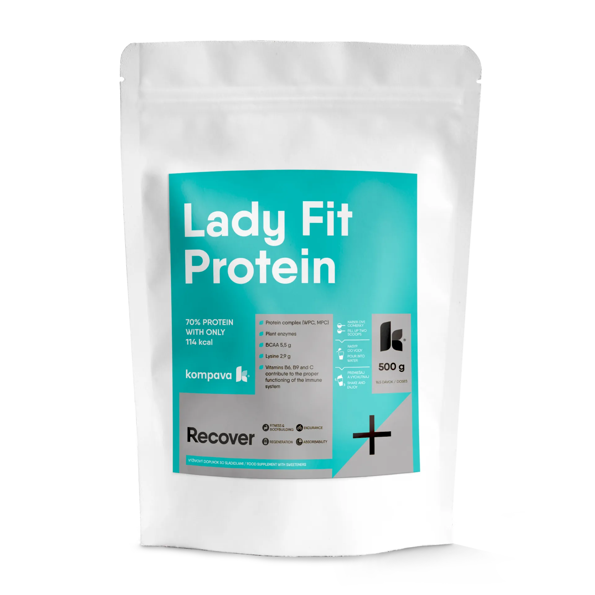 Kompava Lady Fit Protein odżywka białkowa o smaku truskawka – malina, 500 g. Data ważności 23-05-2024