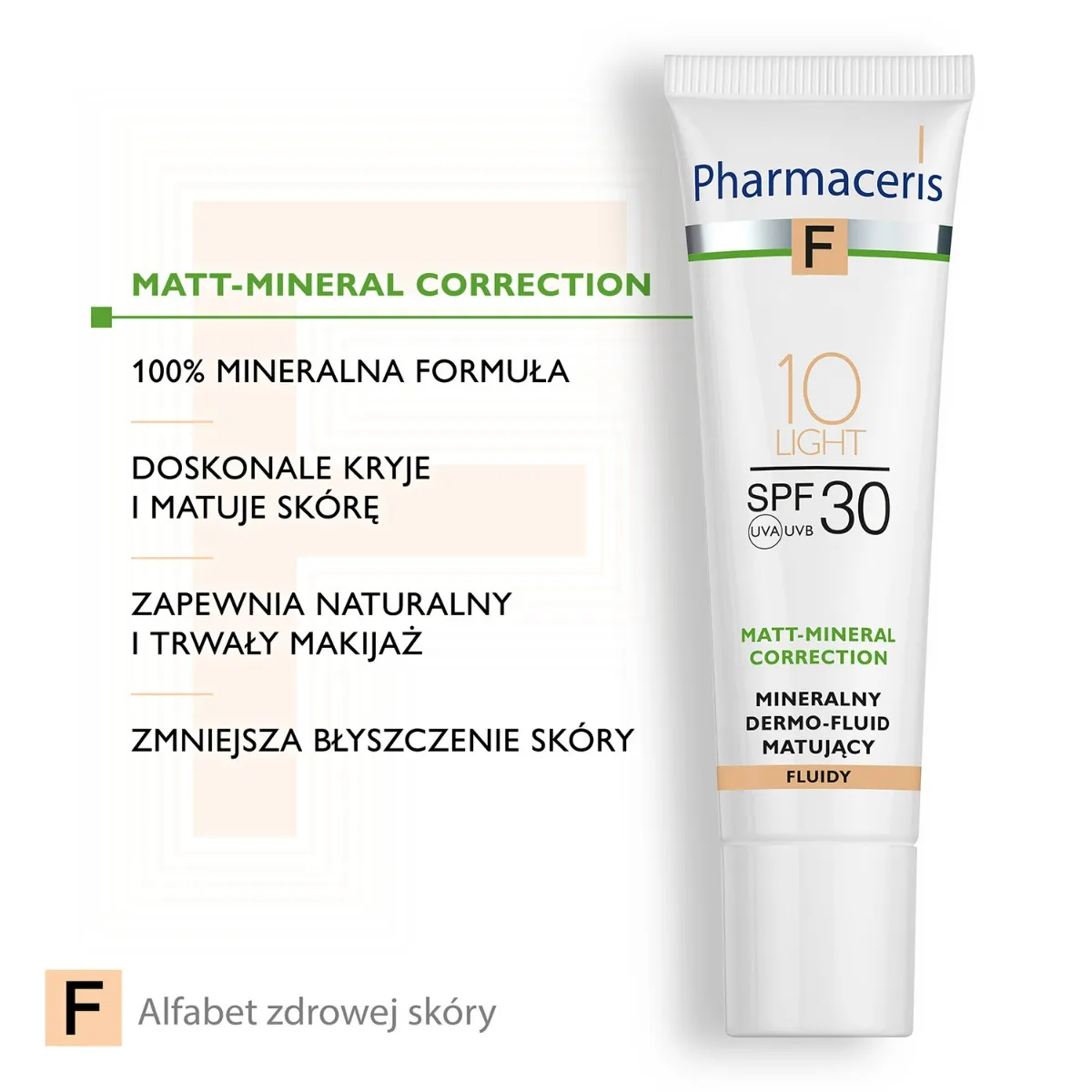 Pharmaceris F Matt-Mineral-Correction, mineralny dermo-fluid matujący, Spf 30, light 10, 40 ml 