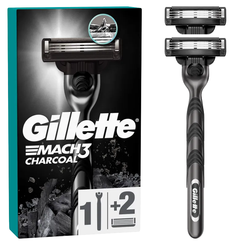 Gillette Mach3 Charcoal Maszynka do golenia z 2 wymiennymi ostrzami dla mężczyzn, 1 szt. 