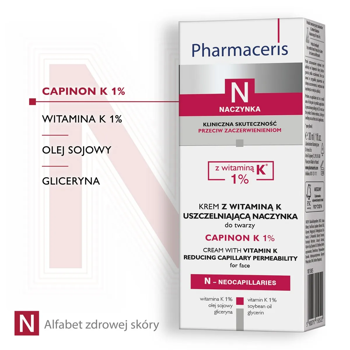 Pharmaceris N, naczynka, krem z witaminą K uszczelniającą naczynka, Capinon K 1% , 30 ml 