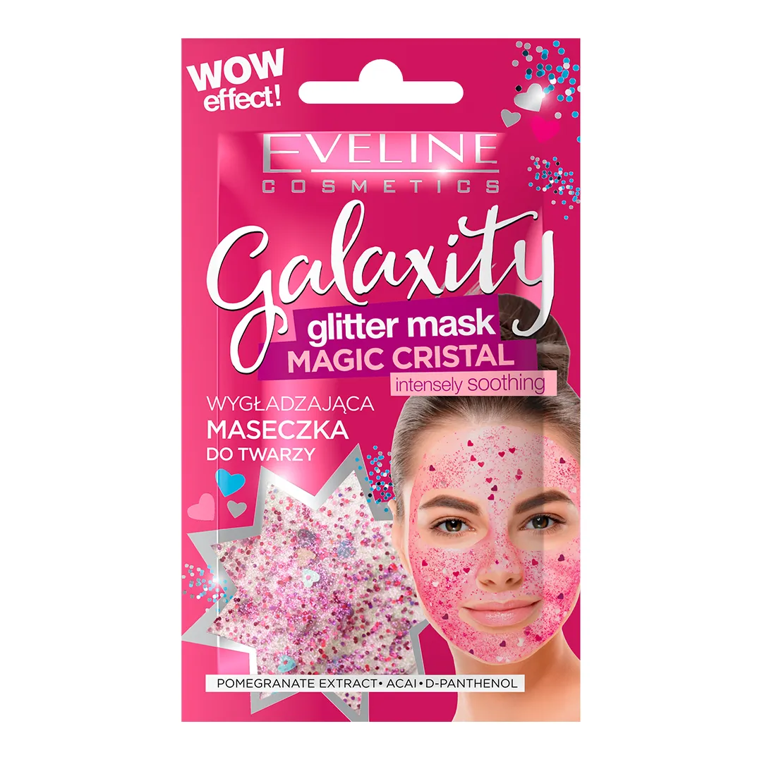 Eveline Cosmetics Galaxity Glitter Mask wygładzająca maseczka do twarzy Magic Cristal Pink, 10 ml