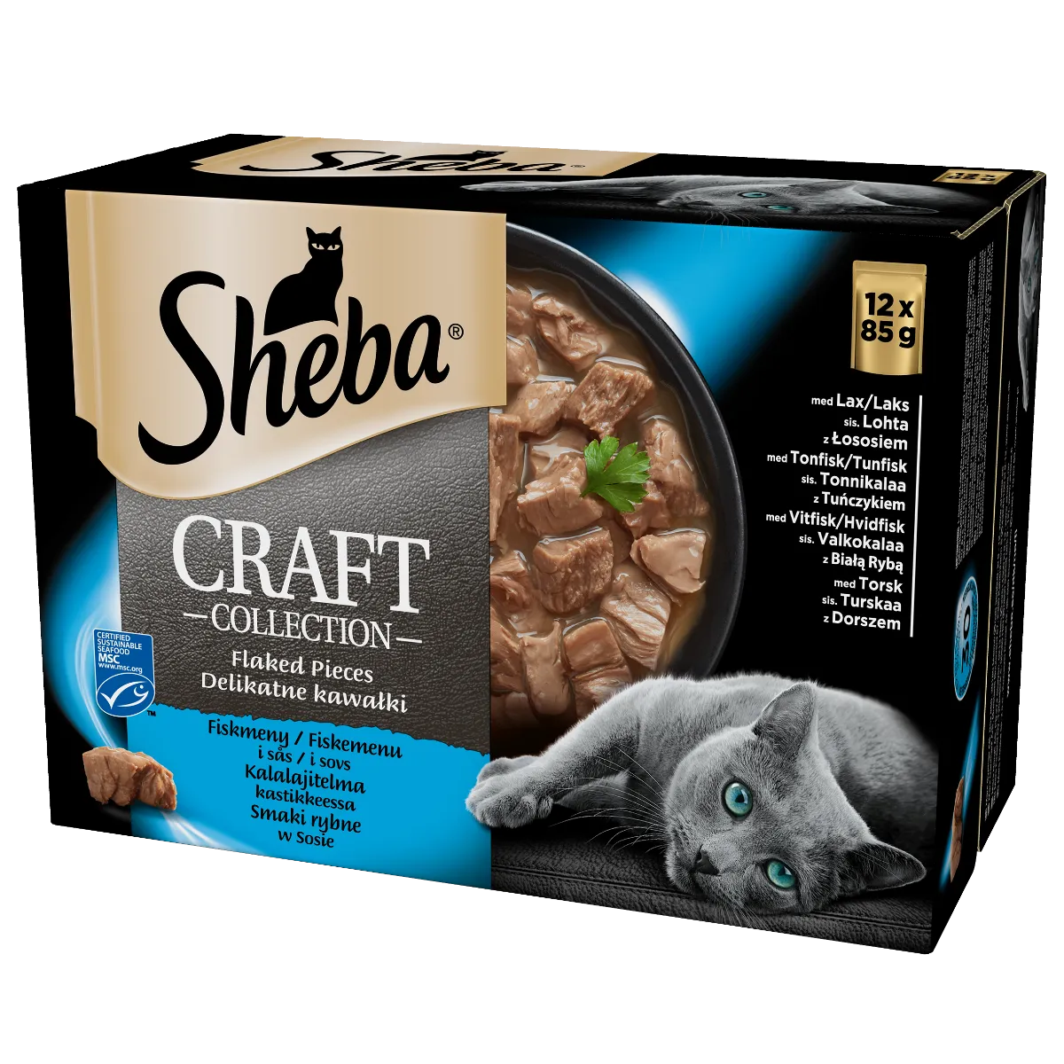 Sheba Craft Collection Flaked Pieces mokra karma dla kota smaki rybne, 12x85g