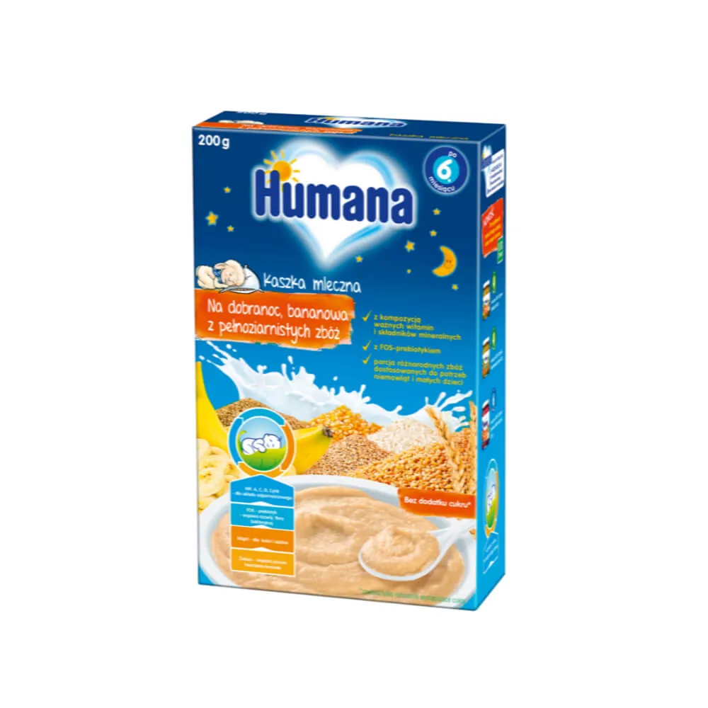 Humana Na Dobranoc,  bananowa kaszka mleczna po 6. miesiącu, 200 g