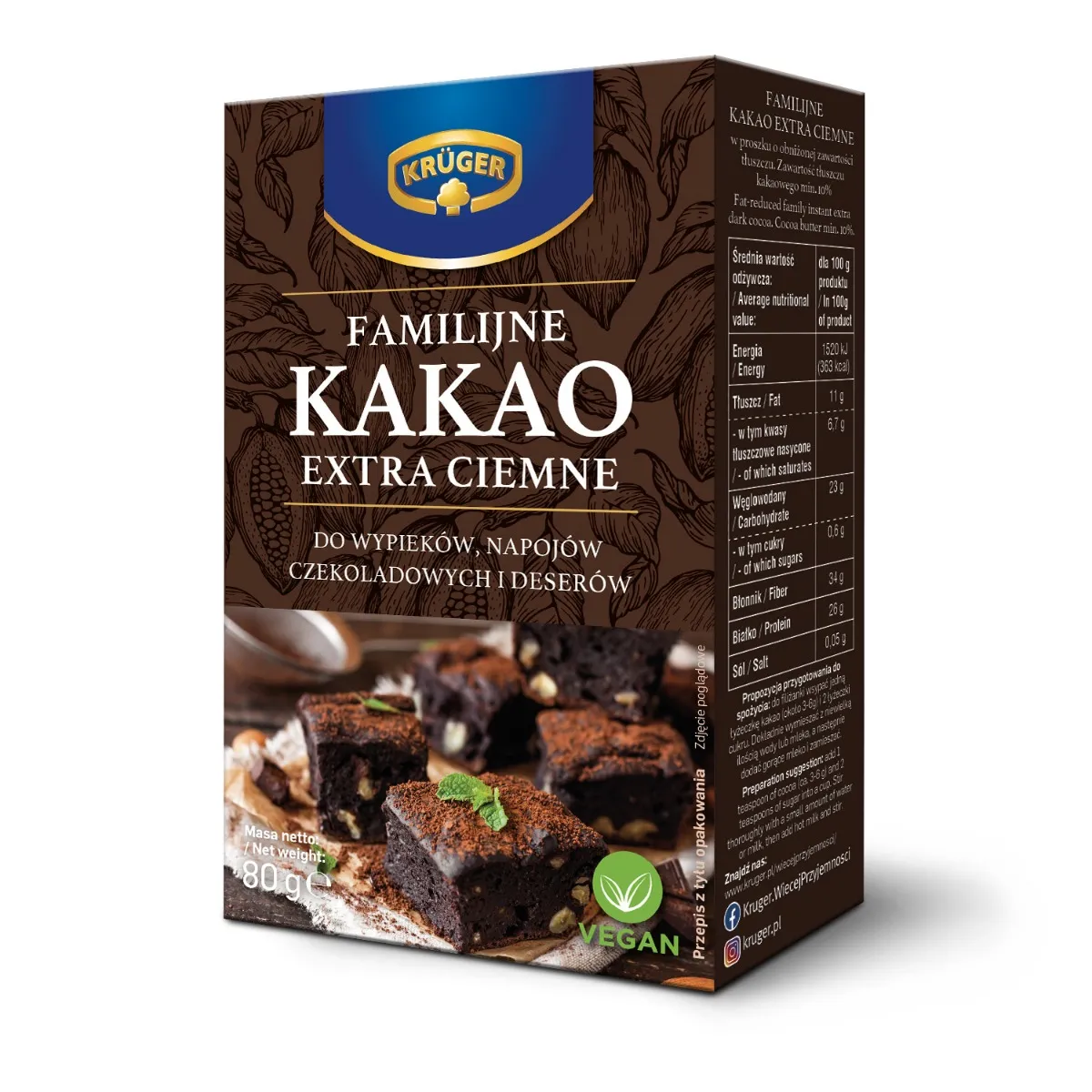 Krüger kakao familijne extra o obniżonej zawartości tłuszczu, 80 g
