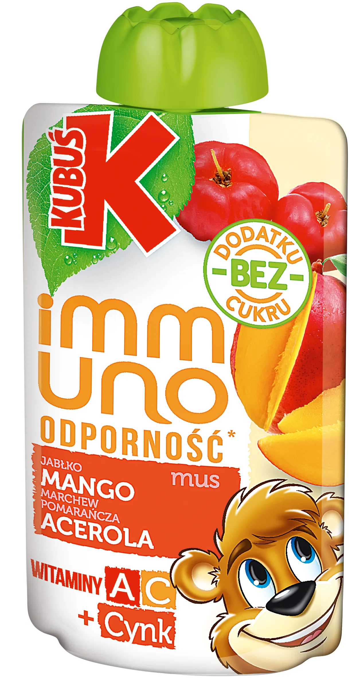 Kubuś Immuno Odporność Mus owocowy mango i acerola z witaminą C i cynkiem, 100 g