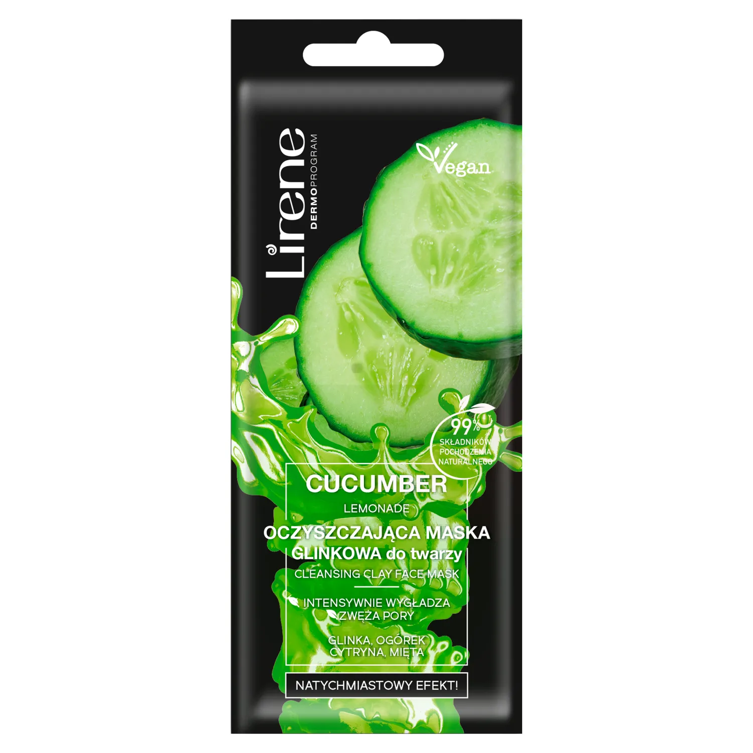 Lirene Cucumber Lemonade oczyszczająca maska do twarzy glinkowa Ogórek & Cytryna & Mięta, 7 ml