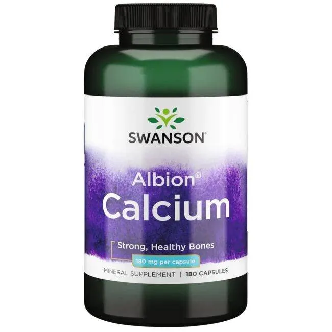 Swanson Albion Chelated Calcium, suplement diety, 180 kapsułek