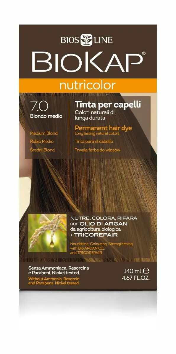 Biokap Nutricolor naturalna farba do włosów, 7.0 średni blond, 1 szt.