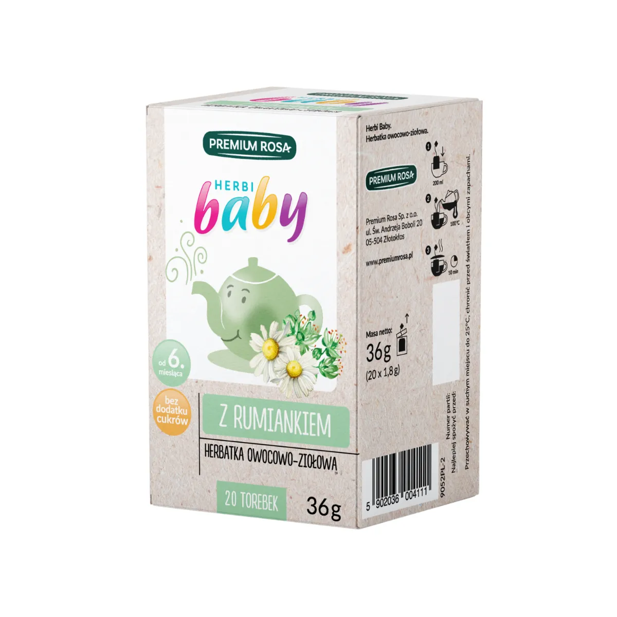 Premium Rosa Herbi Baby Herbatka ziołowa z rumiankiem dla dzieci i niemowląt od 4. miesiąca życia,  20 torebek