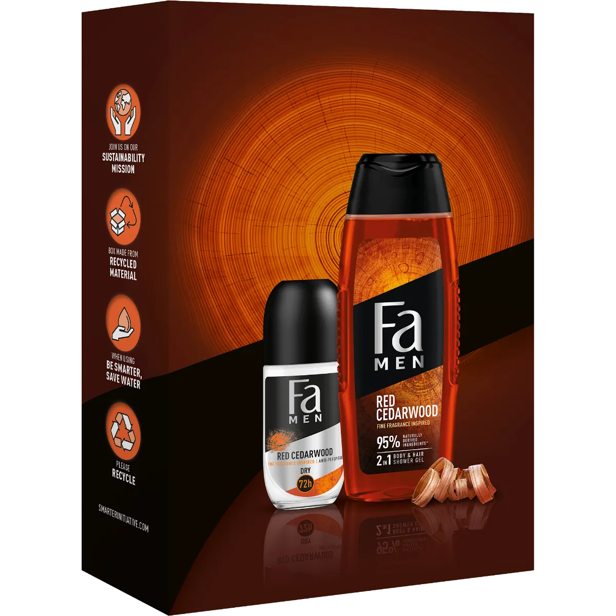 Fa MEN Red Cedarwood zestaw kosmetyków dla mężczyzn żel pod prysznic + dezodorant roll-on, 250 ml + 50 ml