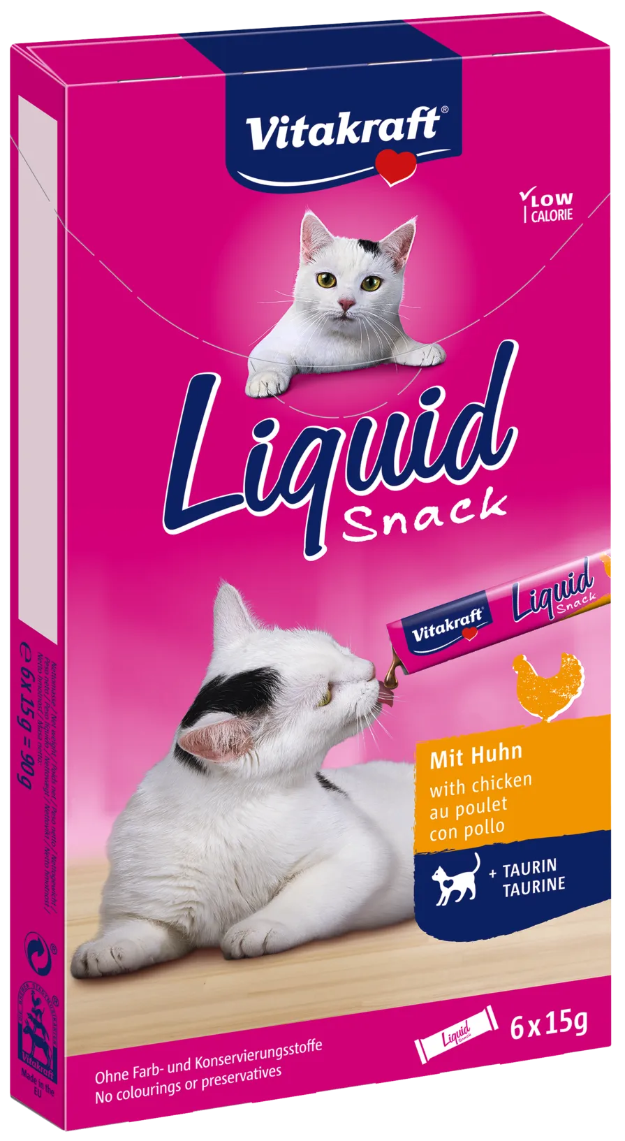 Vitakraft Liquid Snack Płynna przekąska dla kotów z kurczaka z tauryną, 6 x 15 g