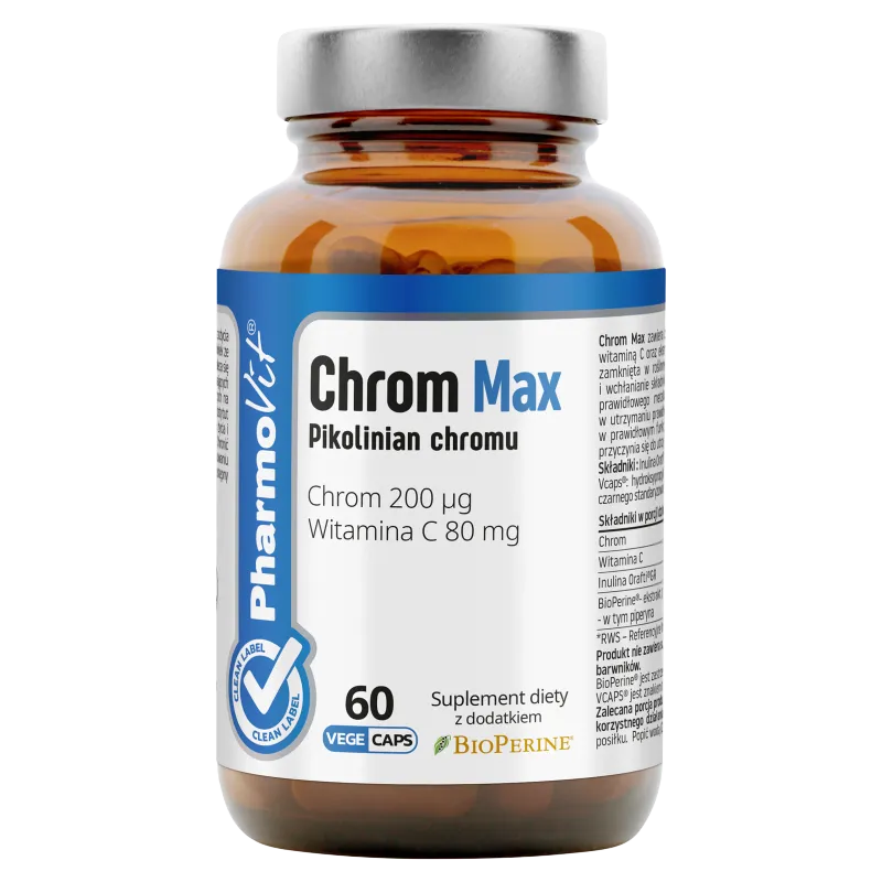 Pharmovit Chrom Max Pikolinian chromu 200 mcg, suplement diety, 60 kapsułek
