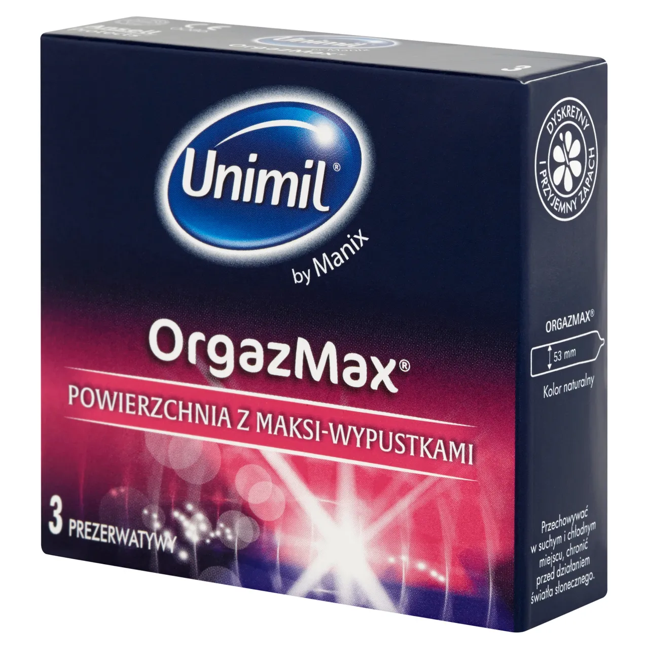 Unimil, OrgazMax, prezerwatywy, nawilżane, lateksowe, z wypustkami, 3 sztuki