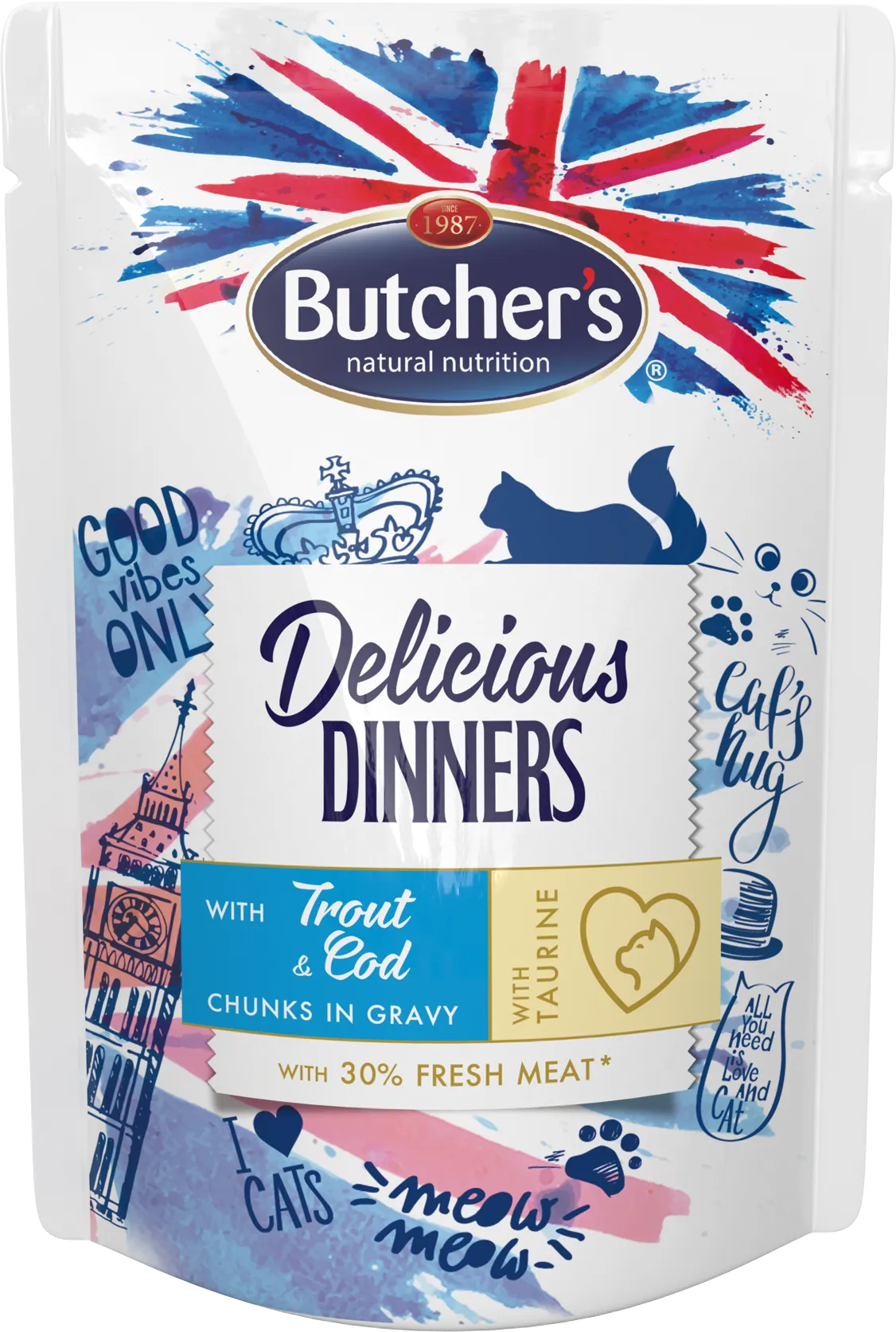 Butcher's Delicious Dinners Kawałki w sosie z pstrągiem i dorszem, 100 g