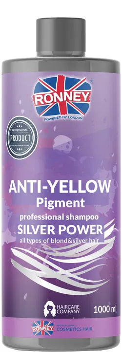 RONNEY Silver Power Anti-Yellow Pigment szampon do włosów blond, rozjaśnianych i siwych, 1000 ml