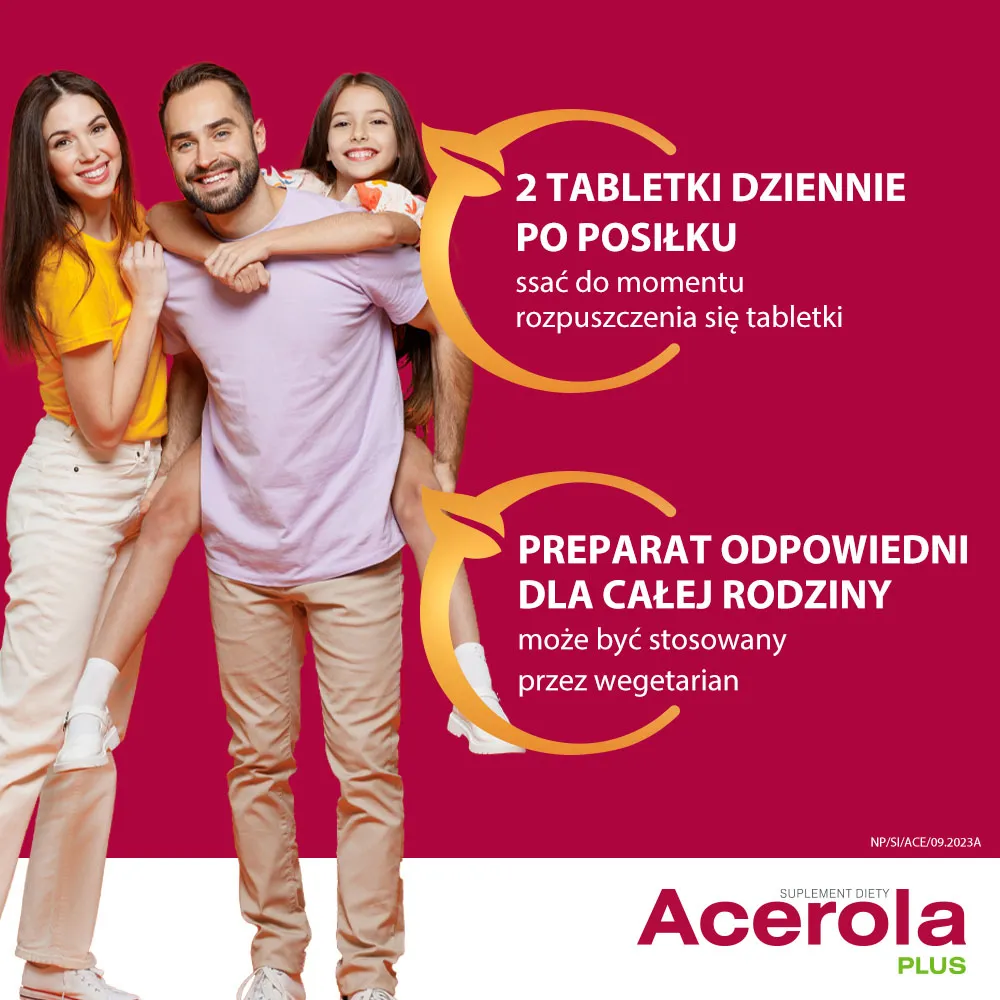 Acerola Plus, suplement diety, smak pomarańczowy, 60 tabletek do ssania 