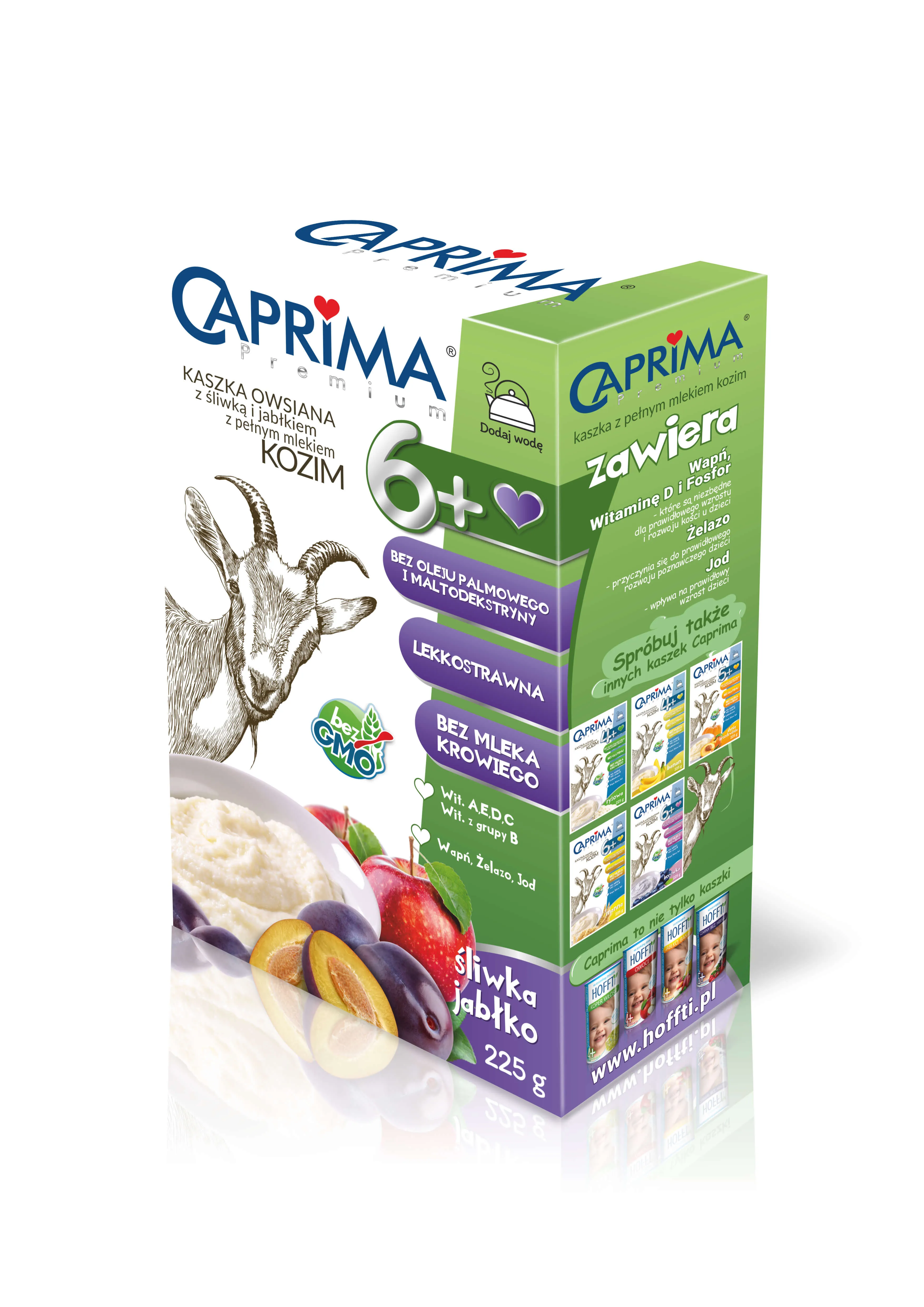 _Caprima Premium, kaszka owsiana z pełnym mlekiem kozim ze śliwką i jabłkiem, 225 g