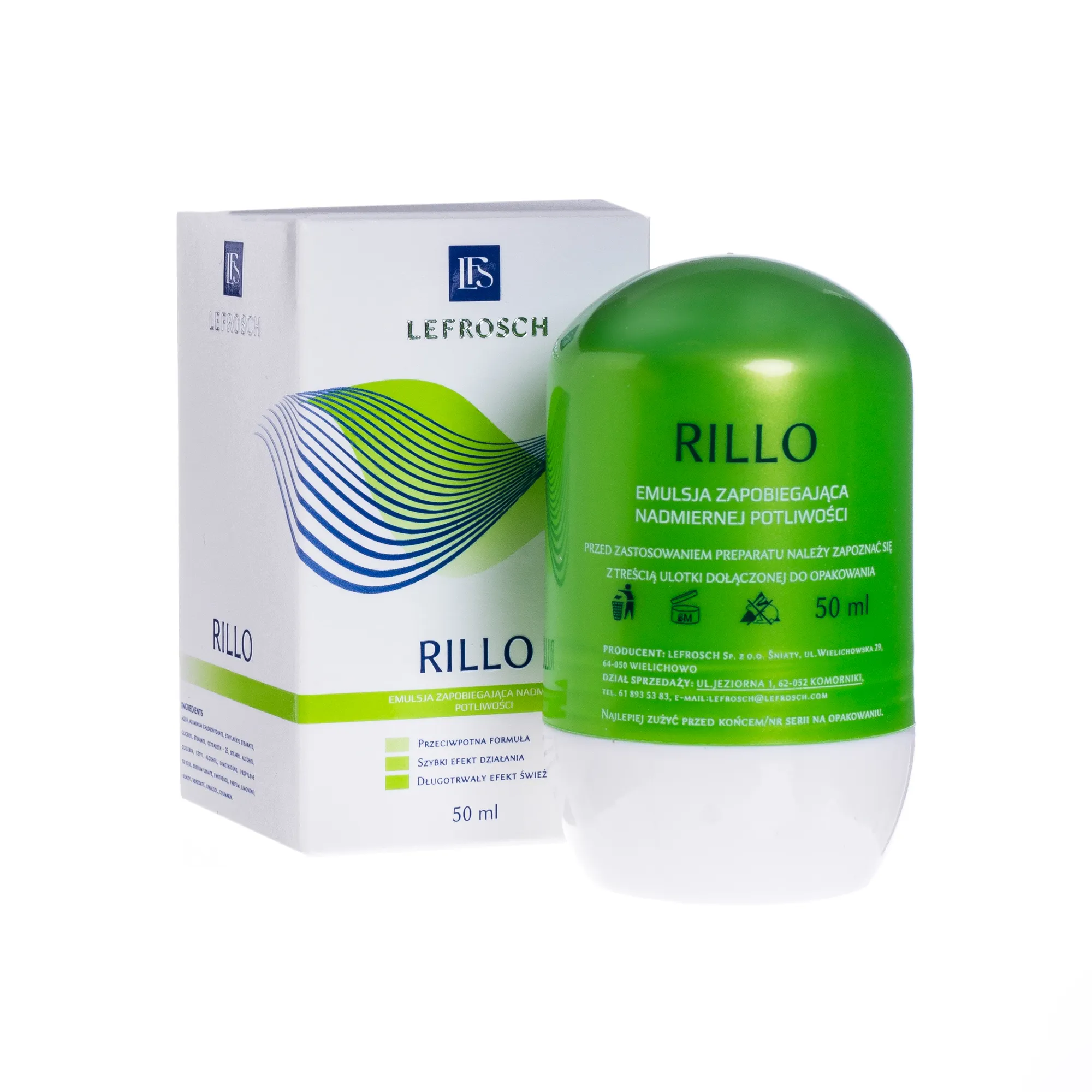 Lefrosch Rillo, emulsja zapobiegająca nadmiernej potliwości, 50 ml