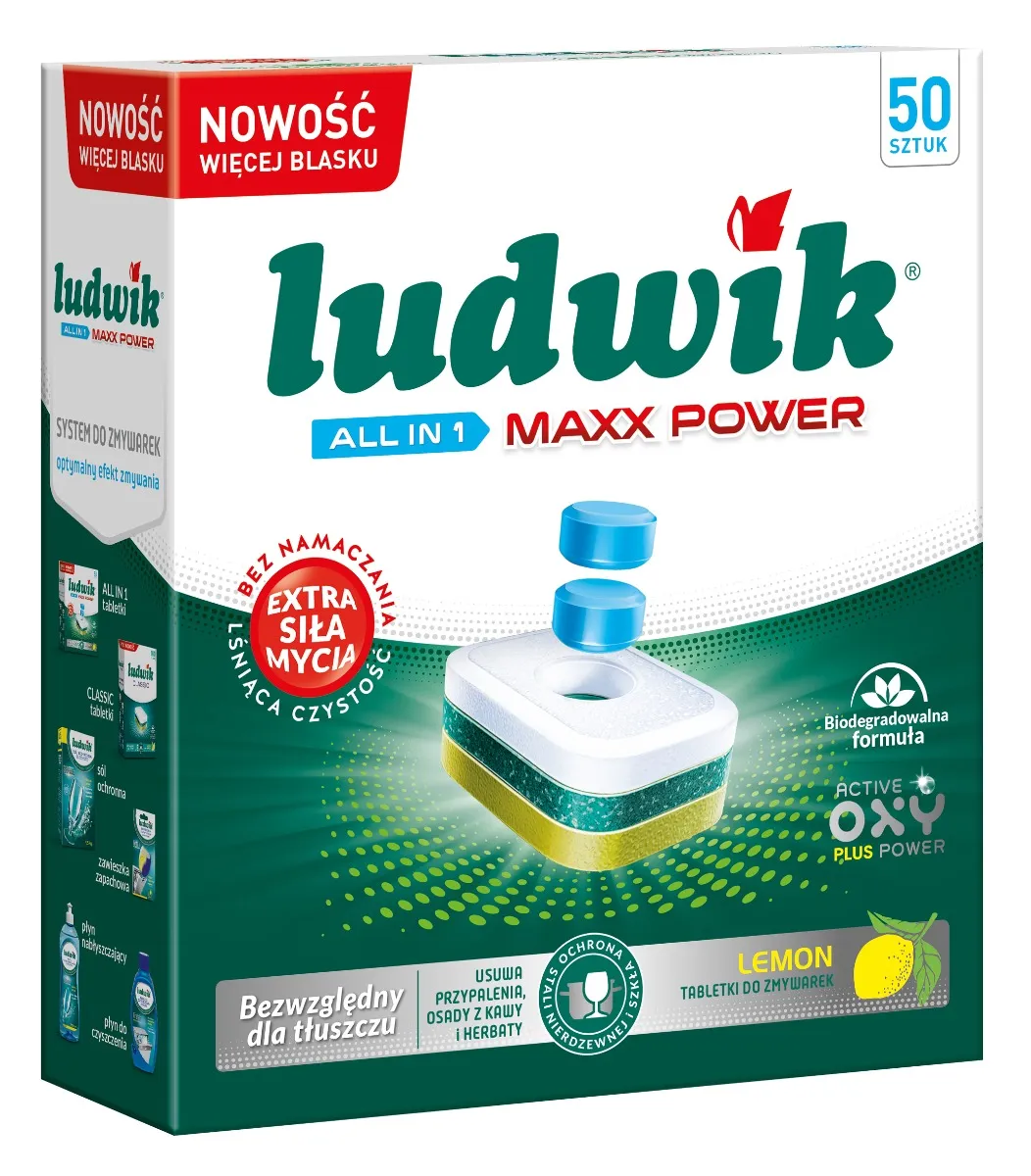 Ludwik All in 1 Maxx Power Tabletki do zmywarek Lemon, 50 szt.