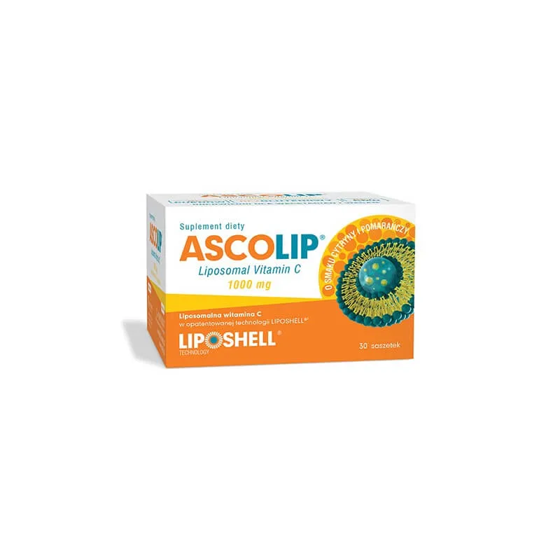 Ascolip Liposomal Vitamin C 1000 mg, suplement diety, smak cytryny i pomarańczy, 30 saszetek