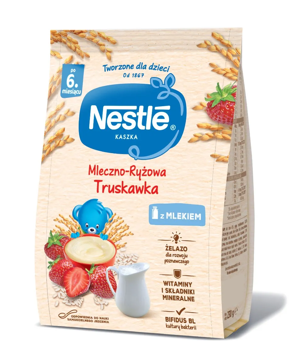 Nestle kaszka mleczno-ryżowa po 6. miesiącu o smaku truskawkowym, 230 g