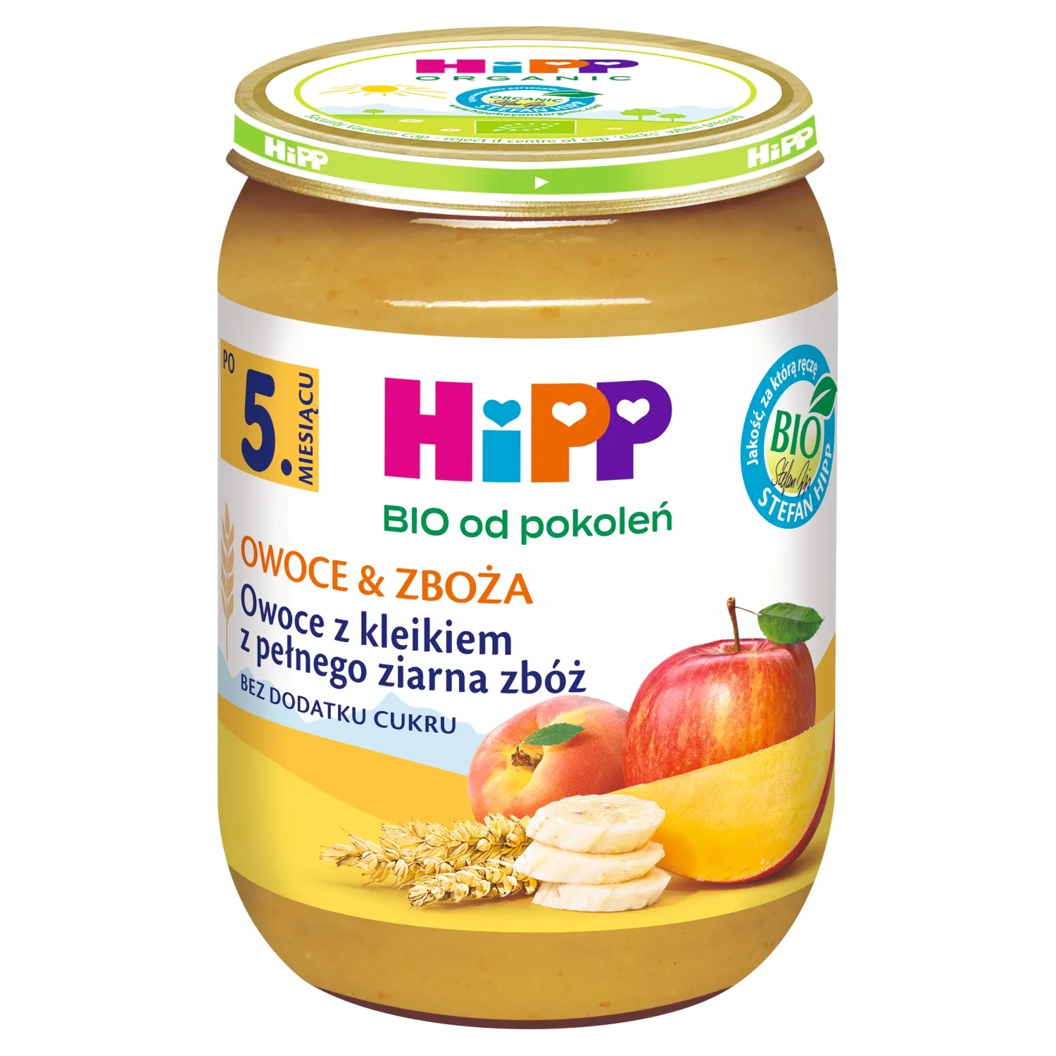 HiPP BIO od pokoleń Owoce z kleikiem z pełnego ziarna zbóż po 5. miesiącu, 190 g
