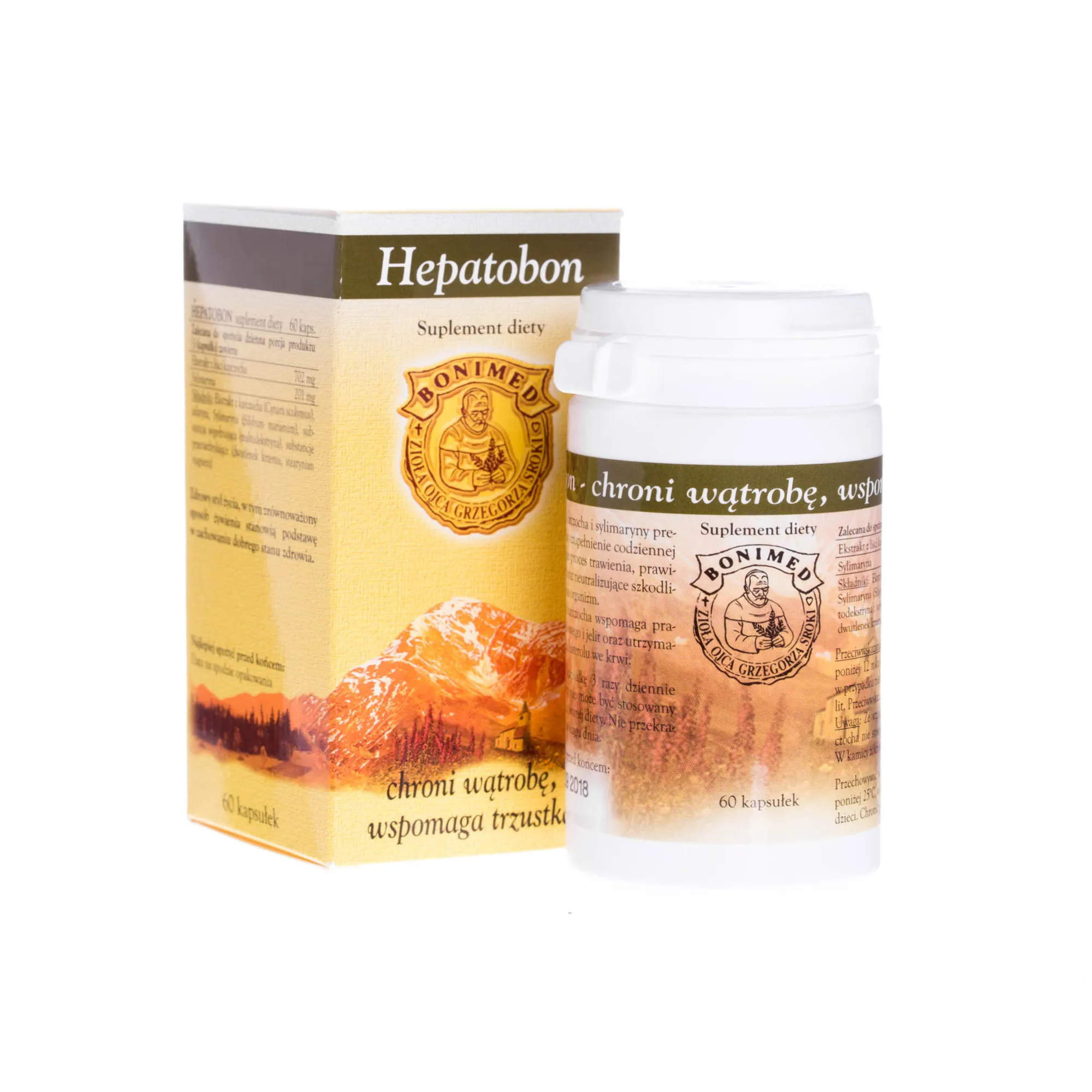 Hepatobon - suplement diety chroniący wątrobę i wspomagający trzustkę, 60 kaps.
