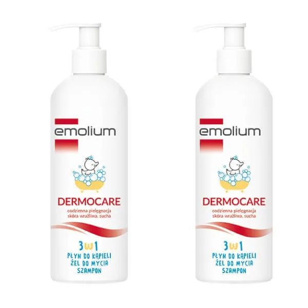 Zestaw Emolium Dermocare, 3w1 płyn do kąpieli, żel do mycia, szampon, 400 ml + 400 ml