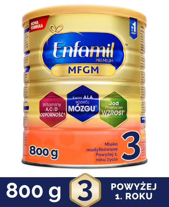 Enfamil Premium 3 MFGM, mleko modyfikowane dla dzieci powyżej 1 roku życia, 800 g