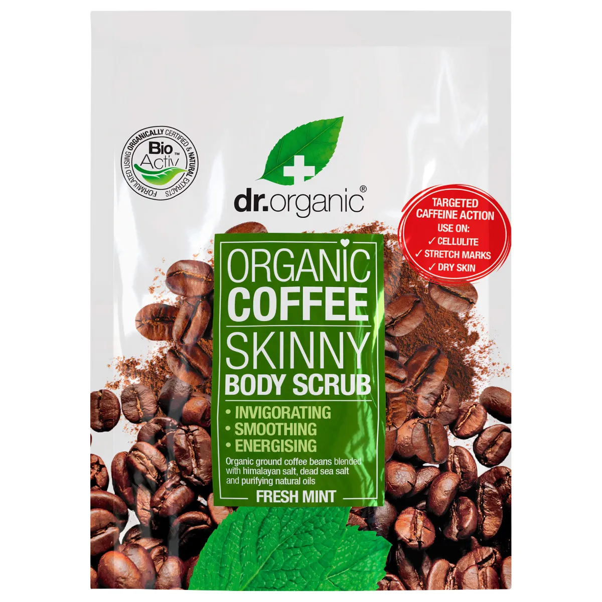 Dr Organic, peeling do ciala z mietą i kawą, 200 ml