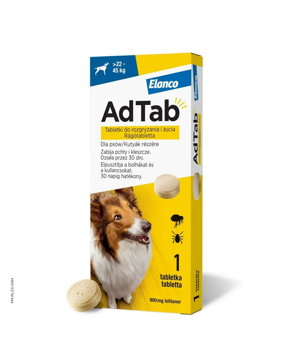 AdTab 900 mg tabletki do rozgryzania i żucia dla psów (>22–45 kg), 1 sztuka